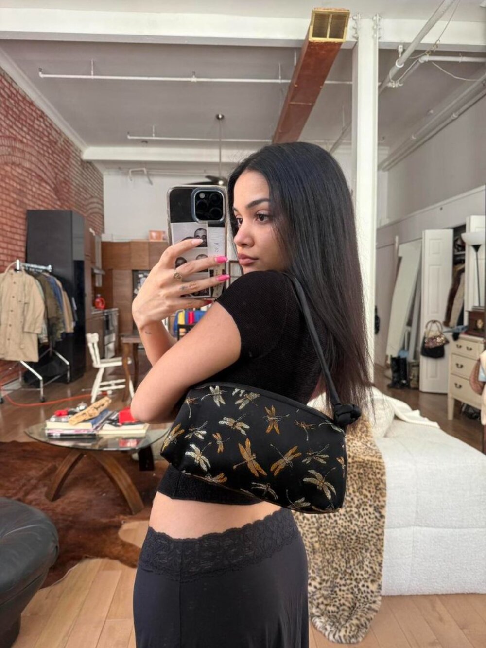 Black Satin Dragonfly Shoulder Bag Y2K 90s Mini Purse